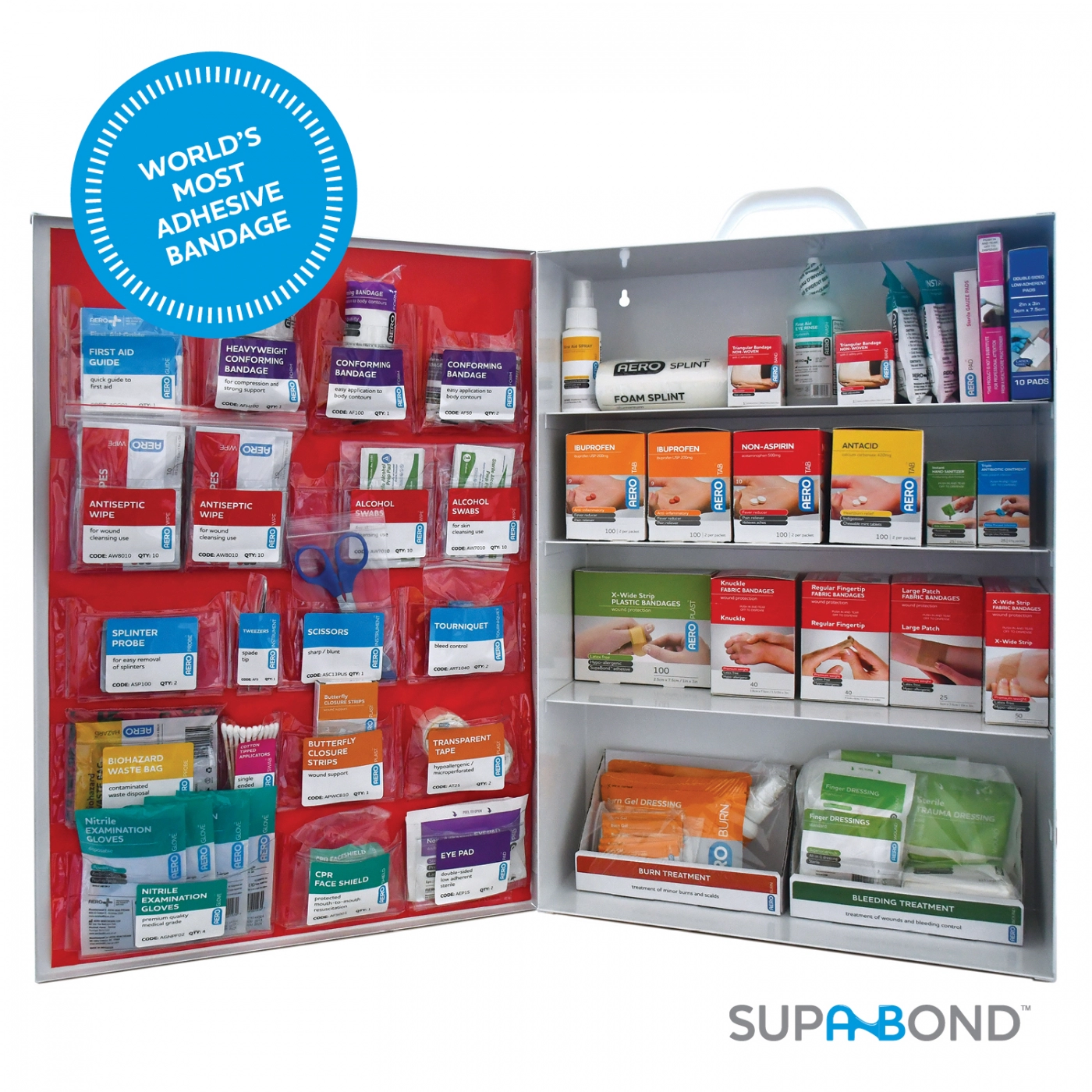 First Aid - Metal Cabinet - 4 Shelf Stocked